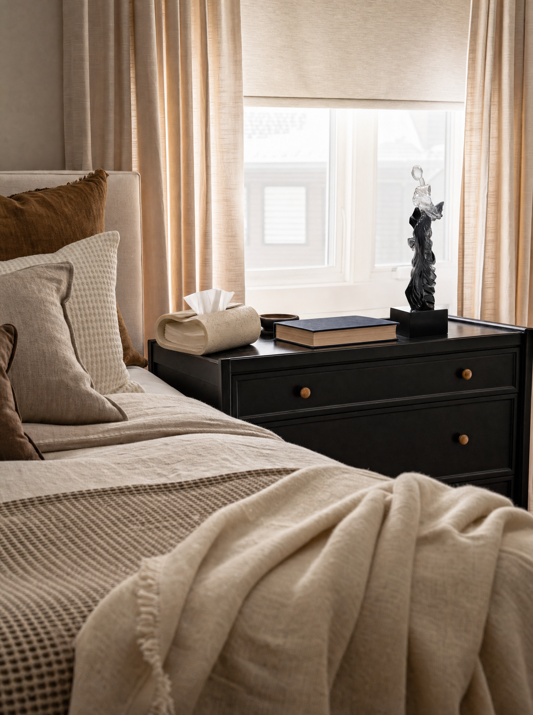 Dualite sculpture on a bedroom nightstand