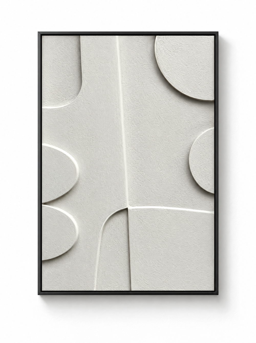 Curva Arco wall relief in ivory with half rounds along a center band, black frame