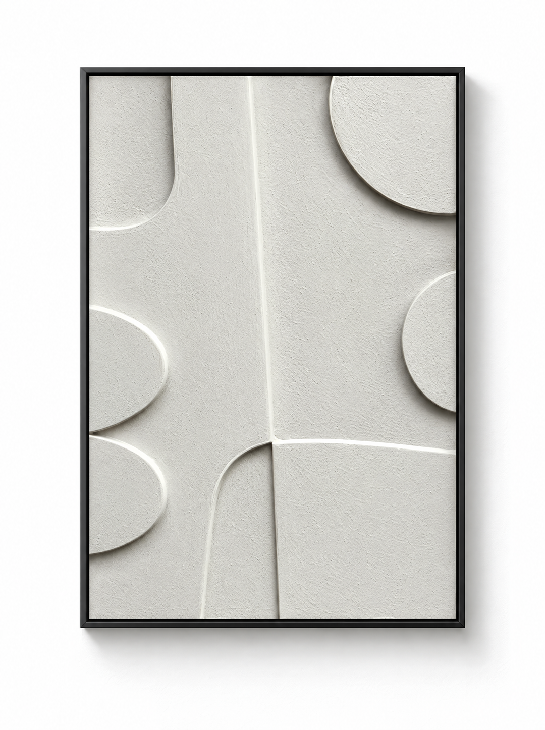 Curva Arco wall relief in ivory with half rounds along a center band, black frame