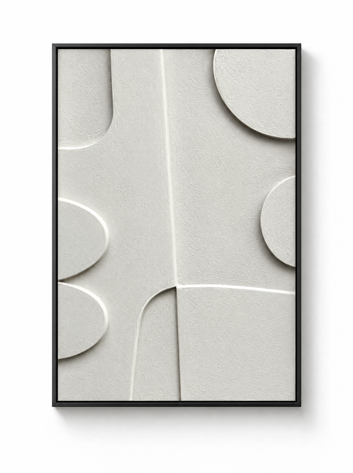 Curva Arco wall relief in ivory with half rounds along a center band, black frame
