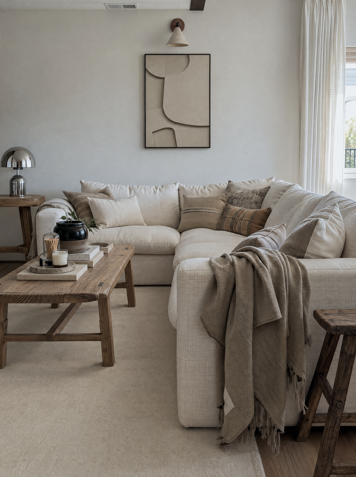 Curva Sasso above a cream sectional sofa