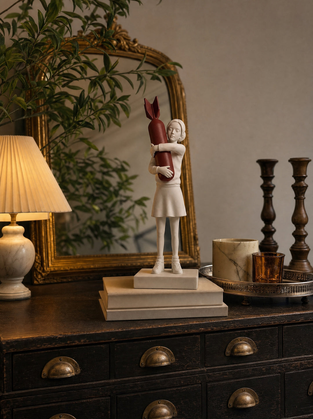 Disarm sculpture in a collector's room