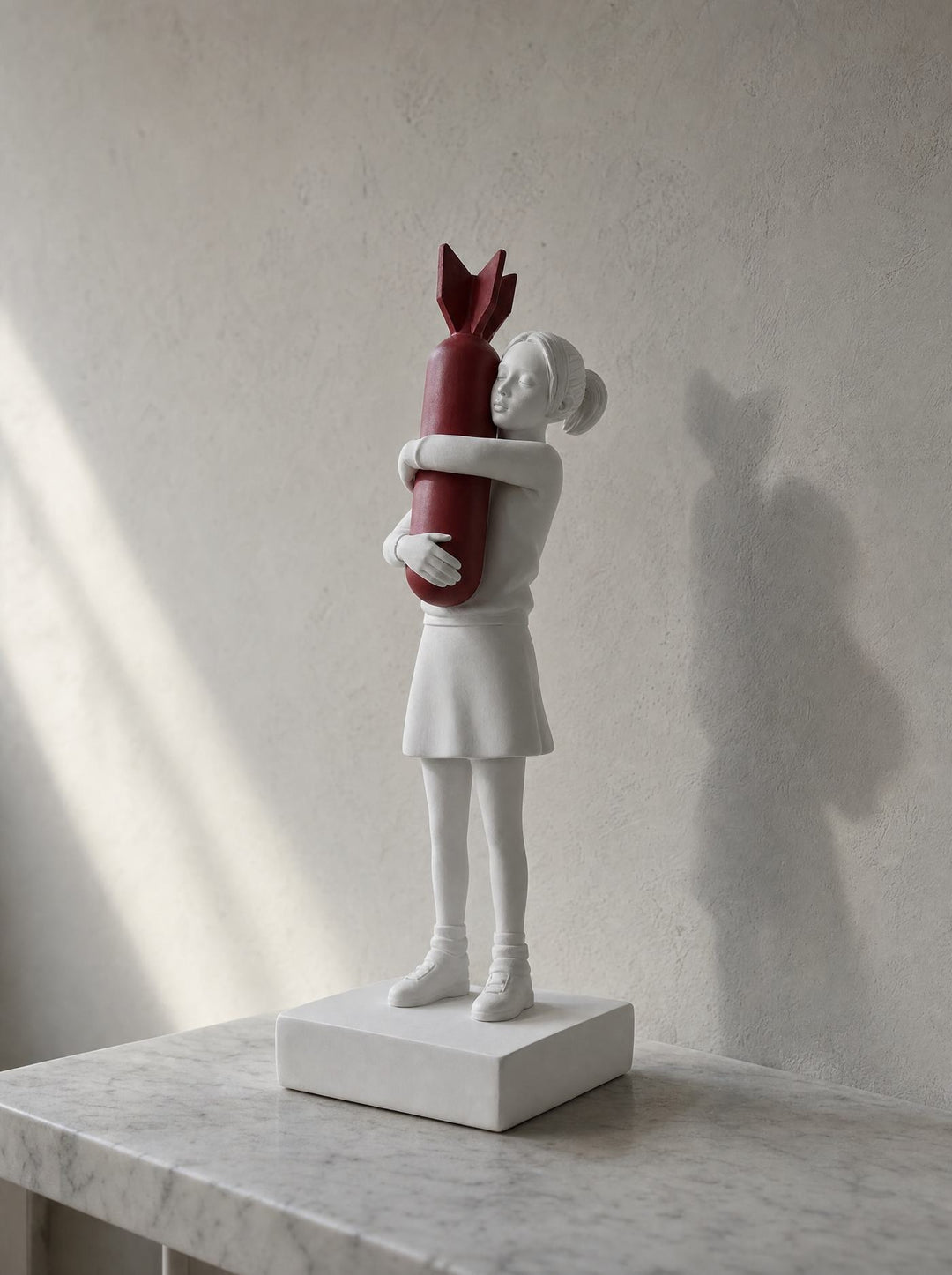 Disarm sculpture in a dim room