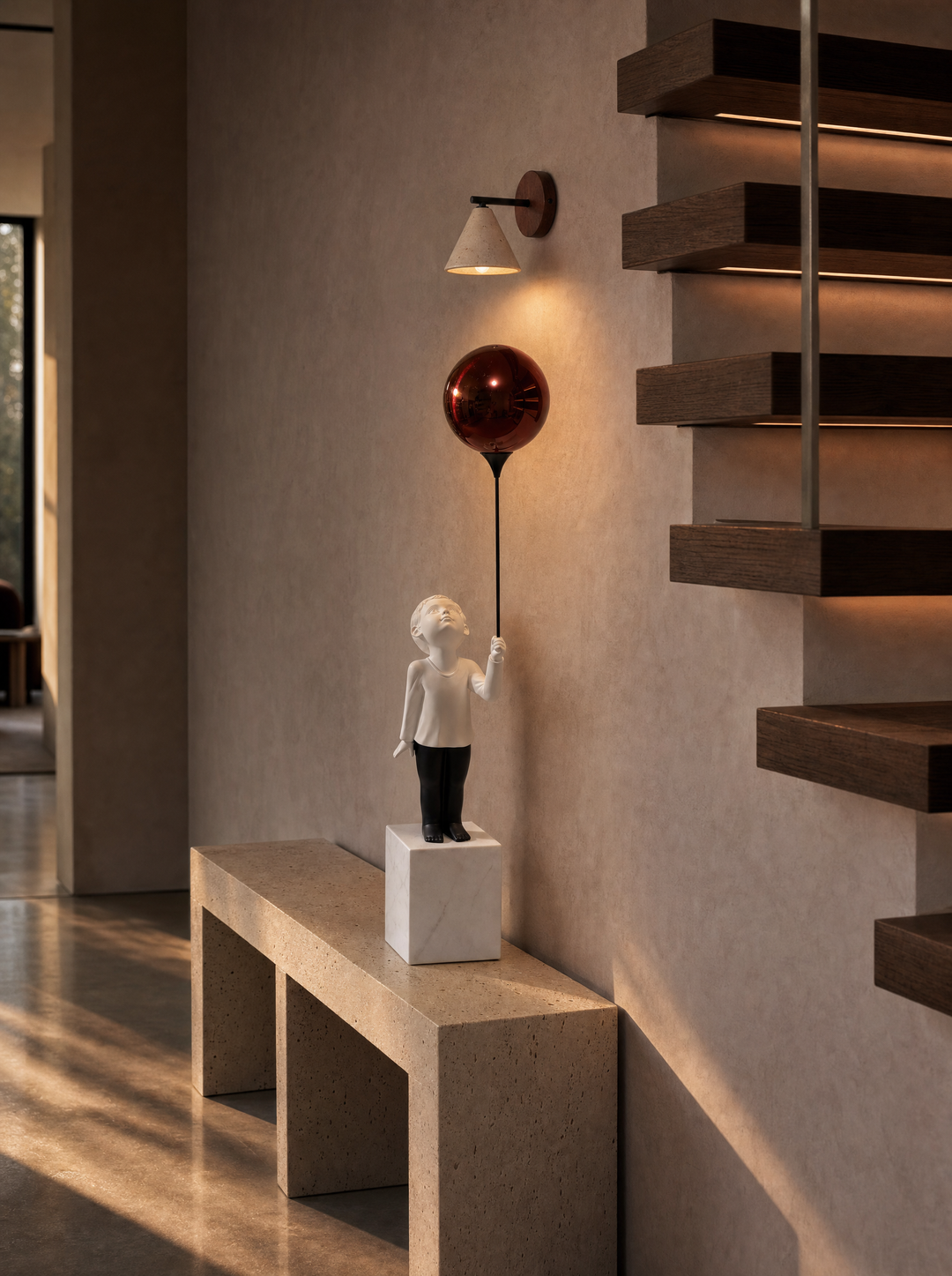 Fonte wall lamp above an AeroCherub sculpture