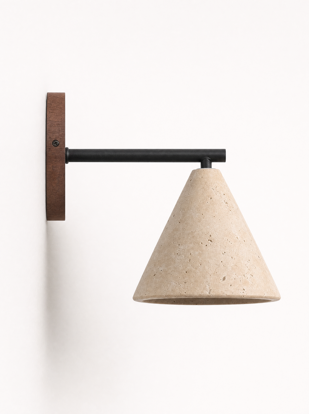 Fonte wall lamp side profile, walnut plate and blackened iron arm