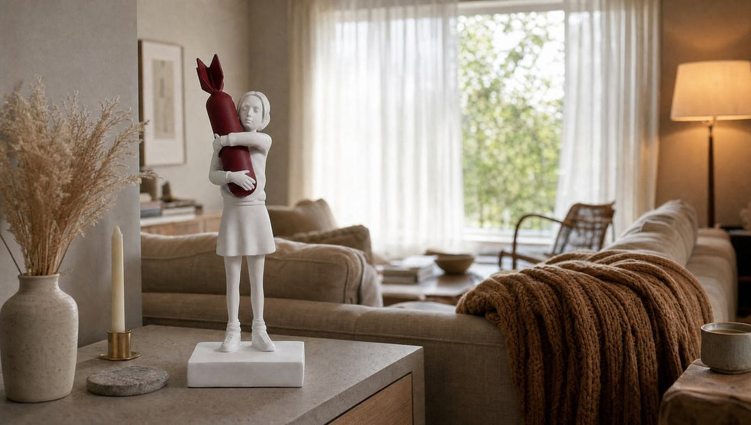 Disarm sculpture at home in soft daylight