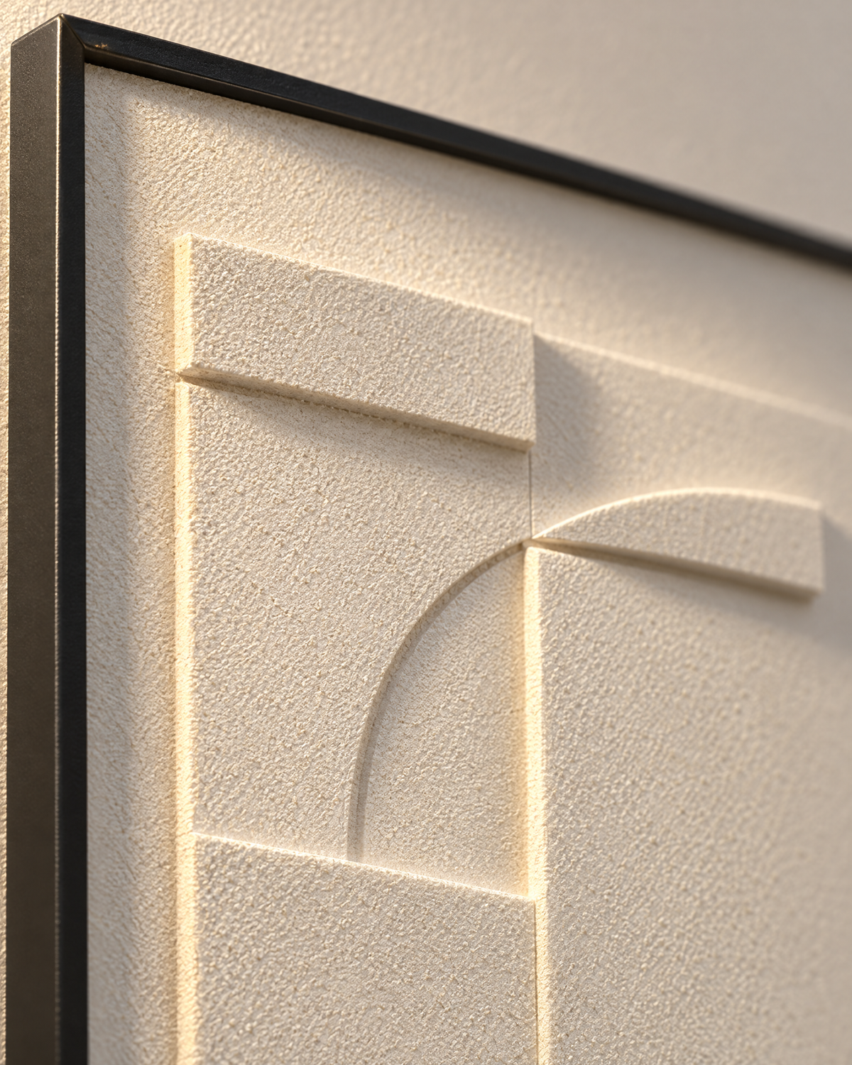 Rilievo wall relief, close view of the raised blocks in raking light
