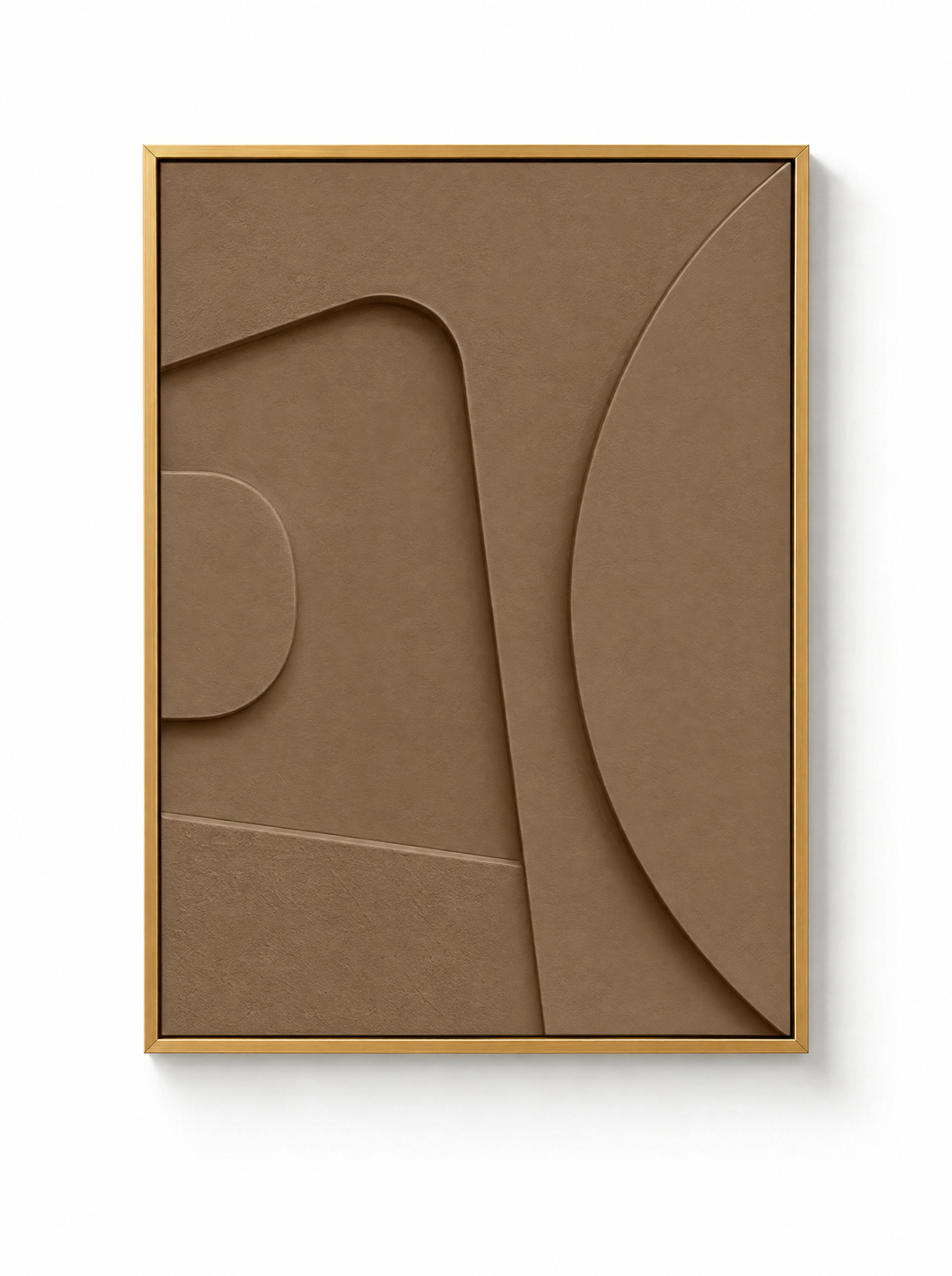 Tinta wall relief in Argilla, a smoky clay brown, in a slim gold floating frame
