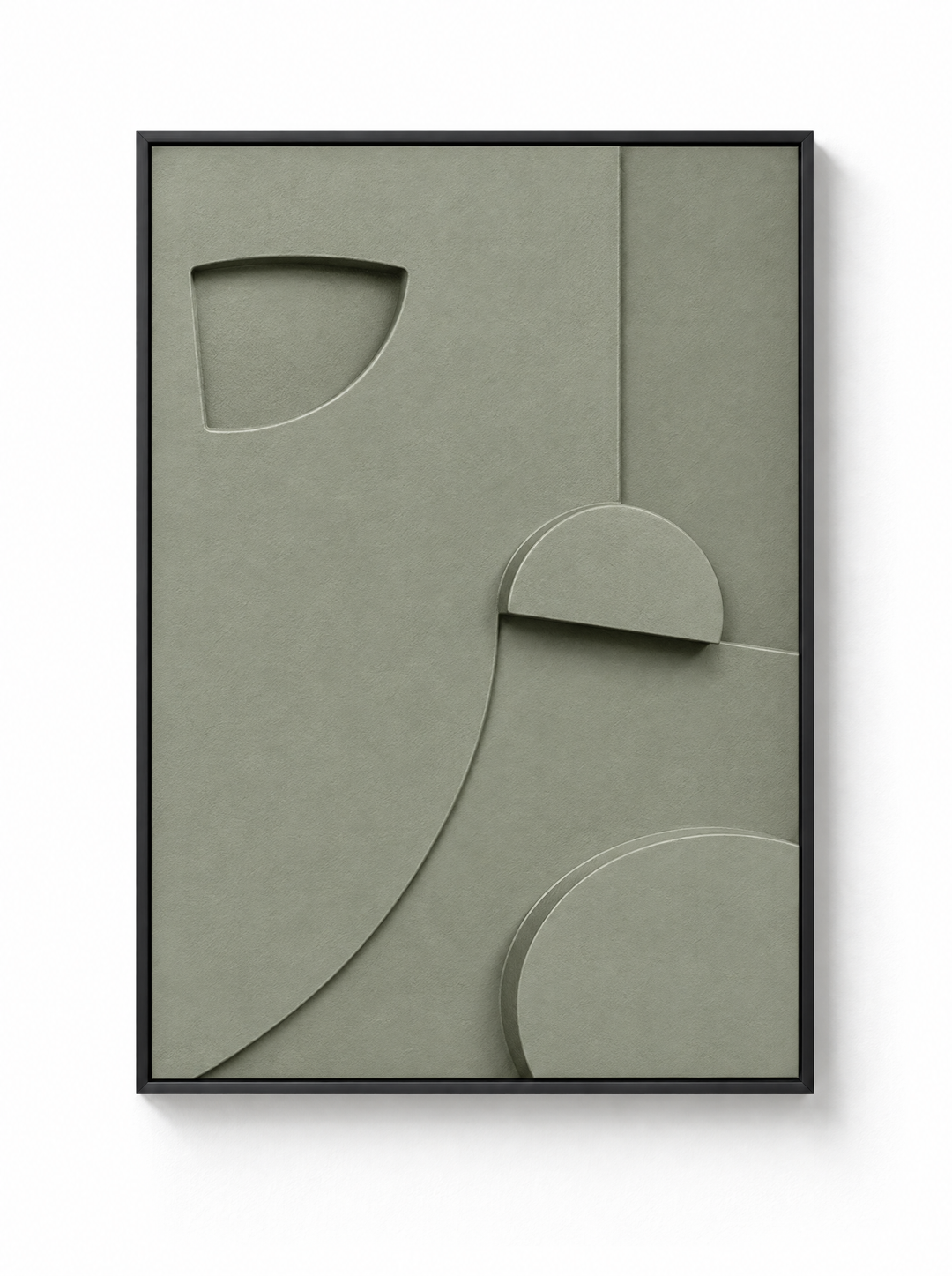 Tinta wall relief in Salvia, a gray sage green, in a slim black floating frame