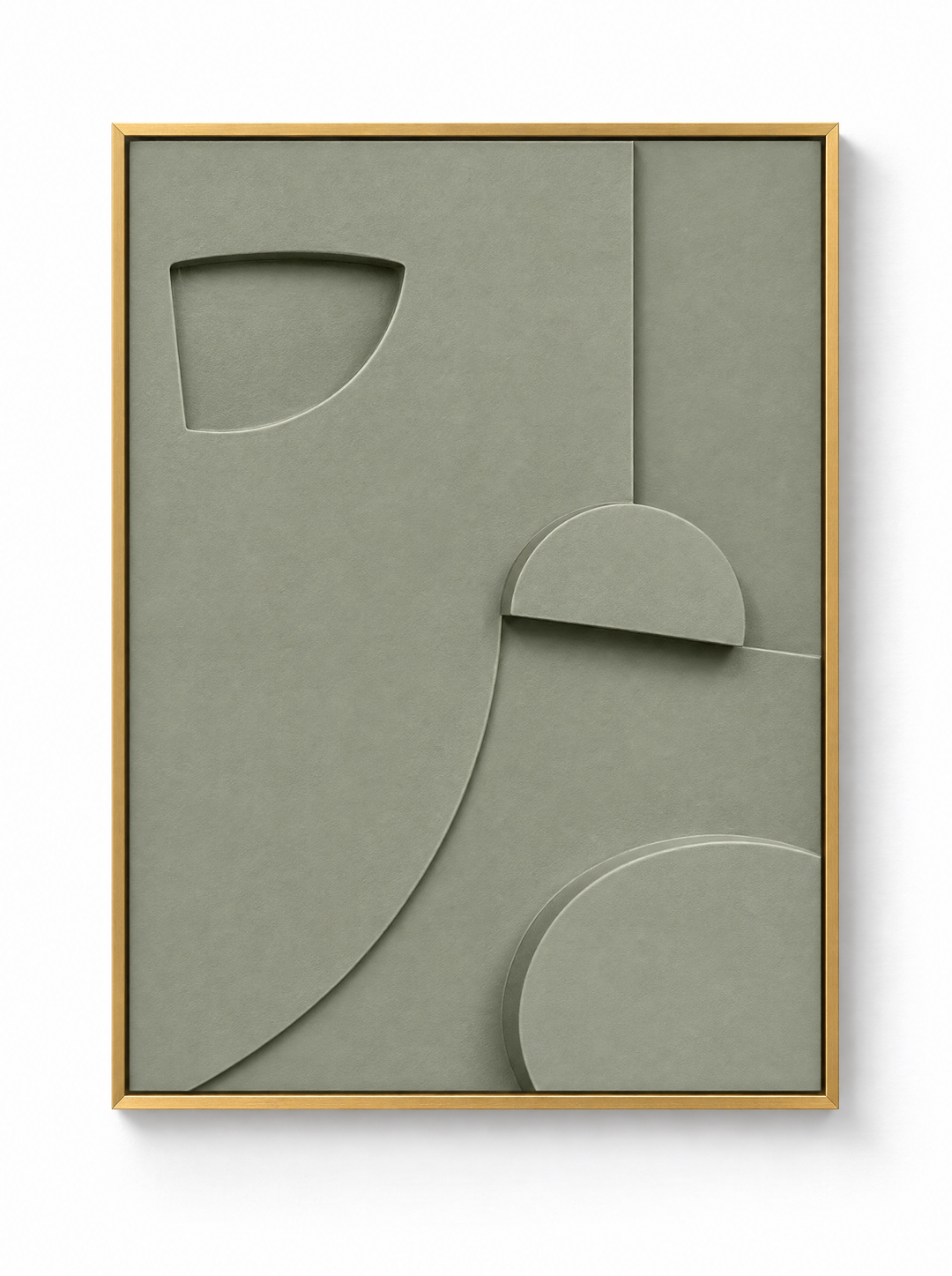 Tinta wall relief in Salvia, a gray sage green, in a slim gold floating frame