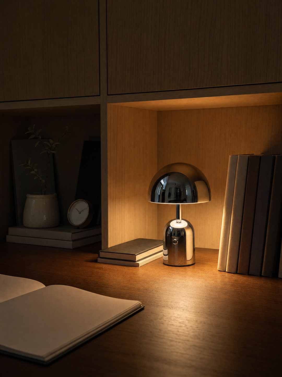 Vespers lamp giving a soft, low light on a table