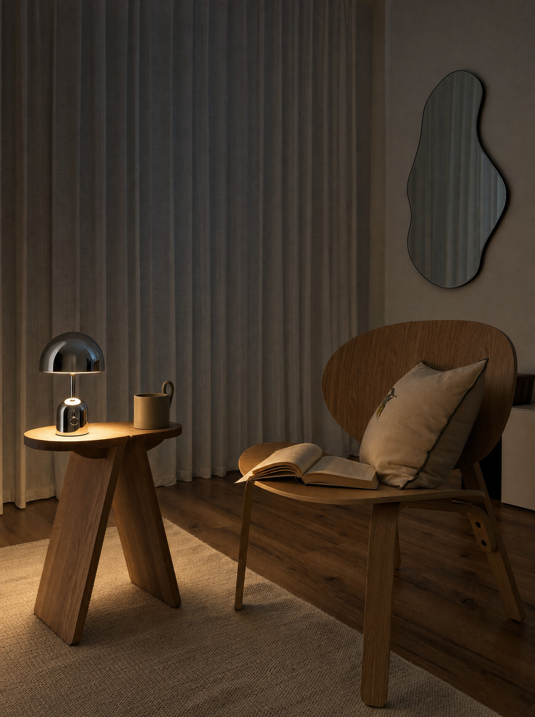 Vespers lamp lit in a dark corner of a room