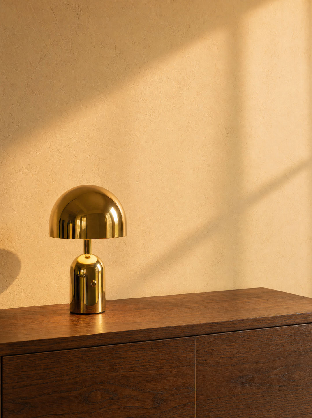 Vespers lamp lit in a warm-toned room