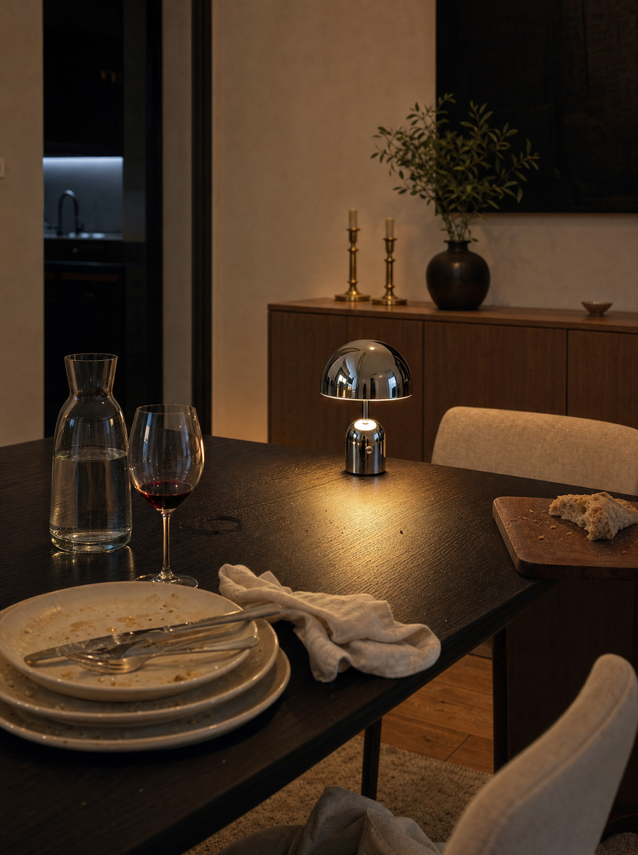 Vespers table lamp on a dinner table that night.