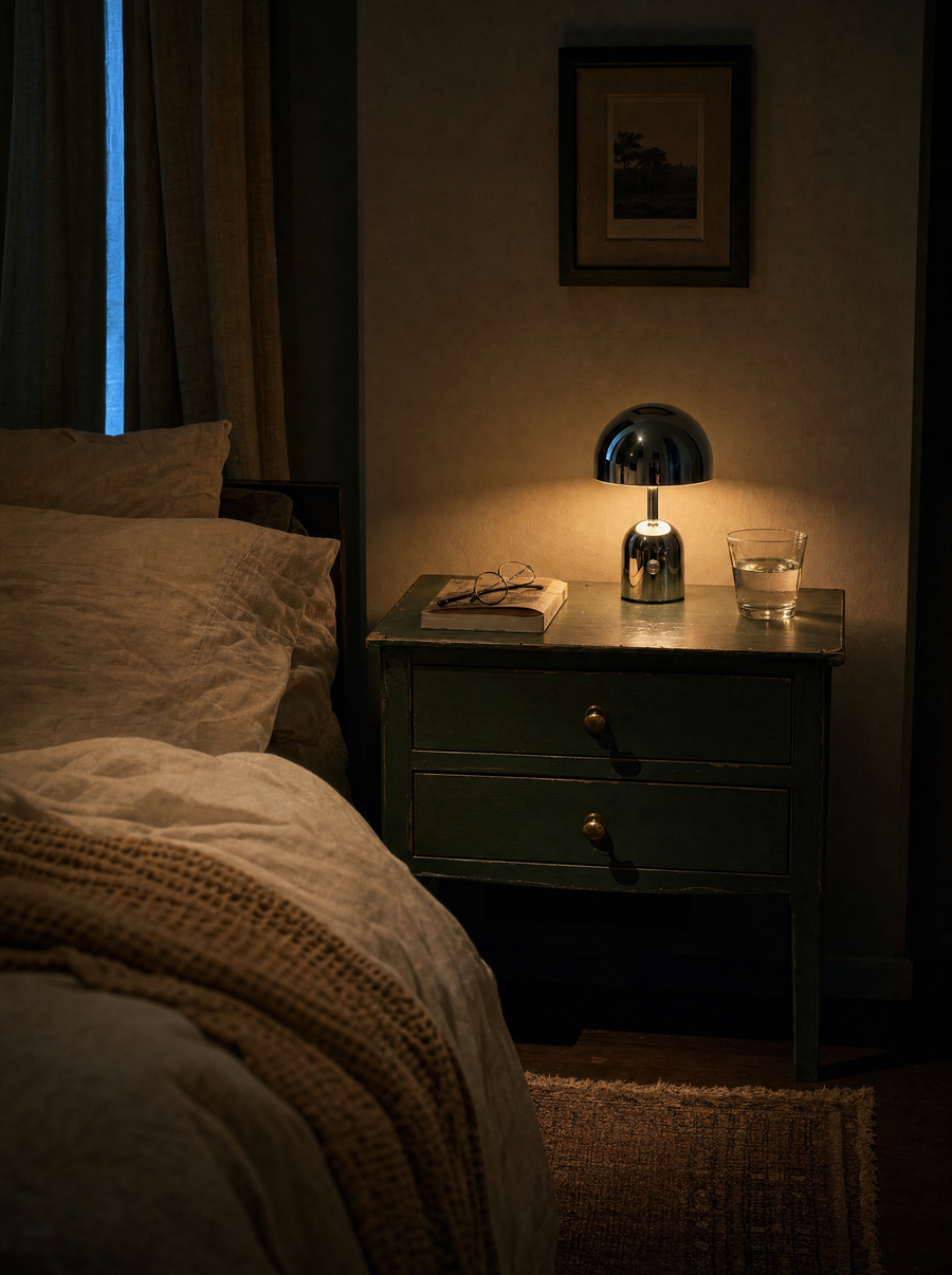 Vespers table lamp on a nightstand.