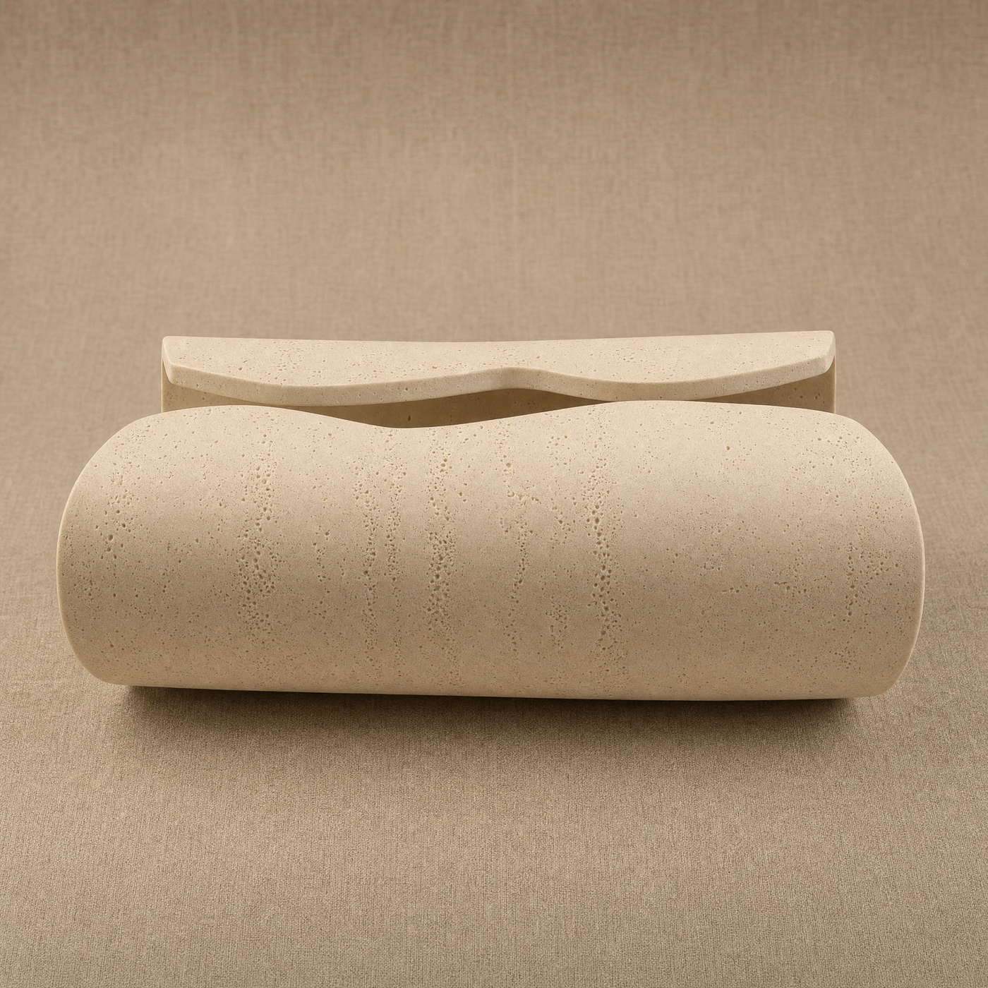 Volute ceramic tissue holder, full curl and both open ends, natural daylight.